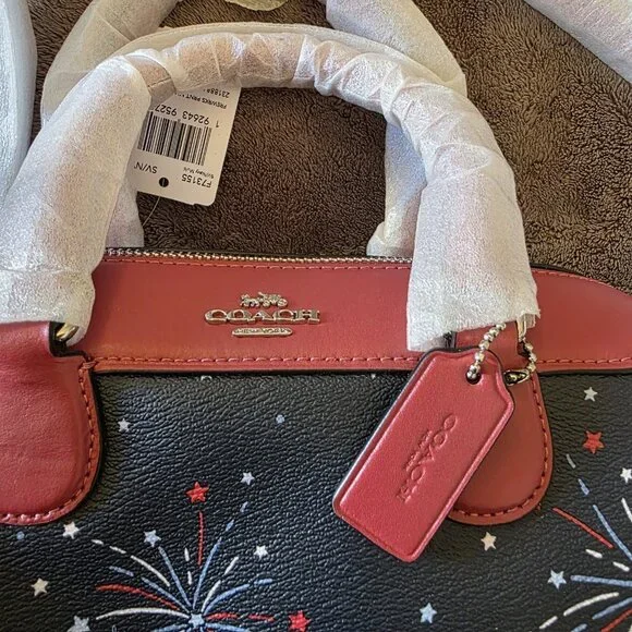 Coach Mini Bennett Satchel F73155 Fireworks SV/Navy Multi Red White Blue NWT - Picture 7 of 15